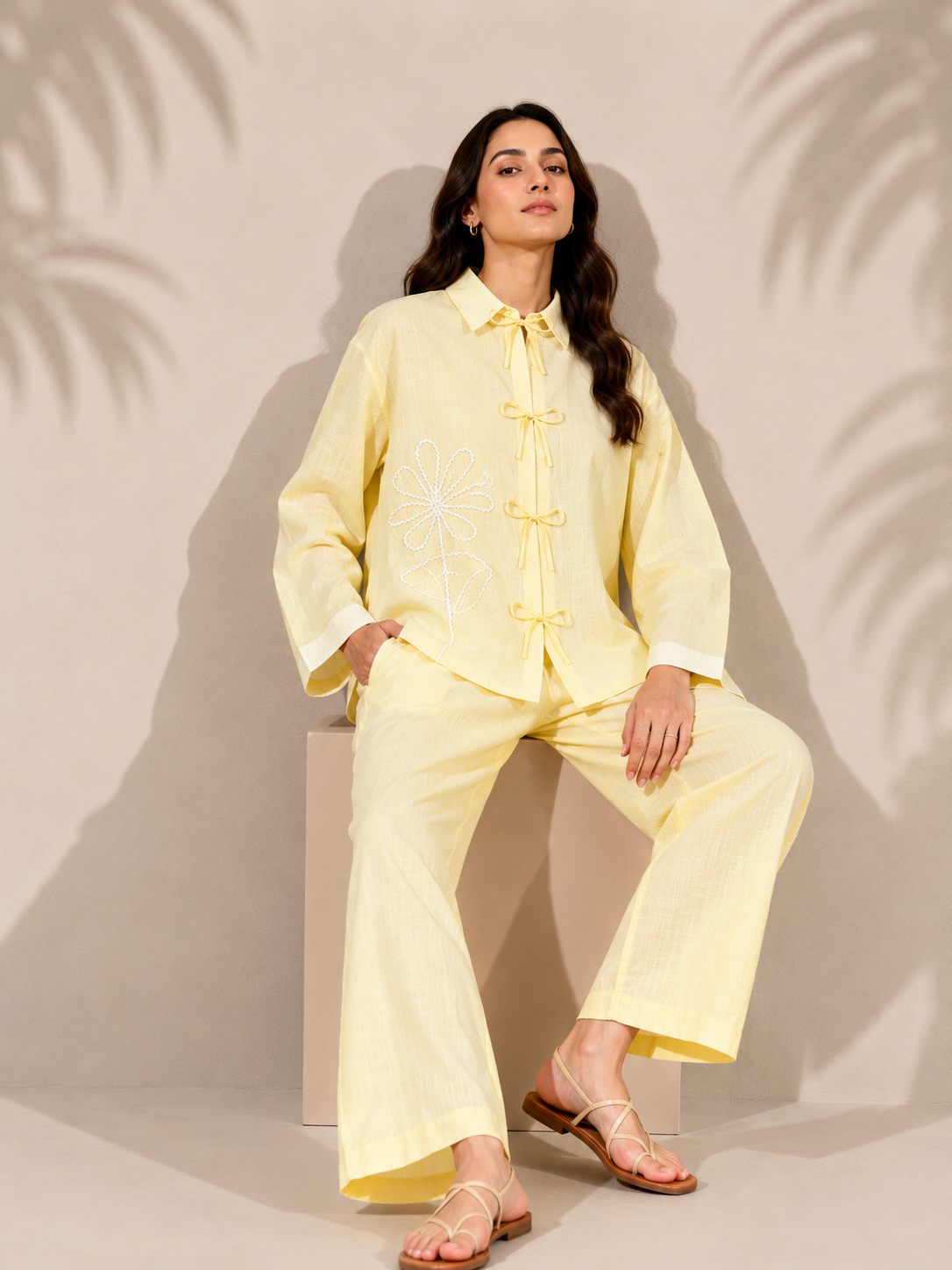 Tuscan – Yellow Egyptian Cotton Embroidered Two-Piece Set
